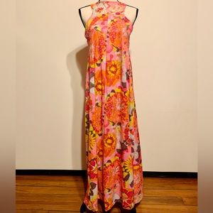 GORGEOUS! Hand Tailored Sleeveless Floral Long Resort Wear Silk Slip Dress